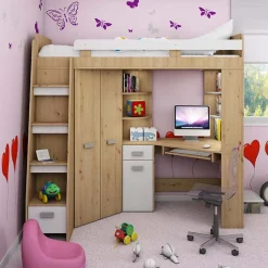 Garnero Arredamenti Letti A Castello|Letti A Castello-Letto a soppalco 204x120cm sinistra quercia bianco Dollie Gihome® Bianco - Rovere Rustico