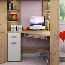 Garnero Arredamenti Letti A Castello|Letti A Castello-Letto a soppalco 204x120cm sinistra quercia bianco Dollie Gihome® Bianco - Rovere Rustico