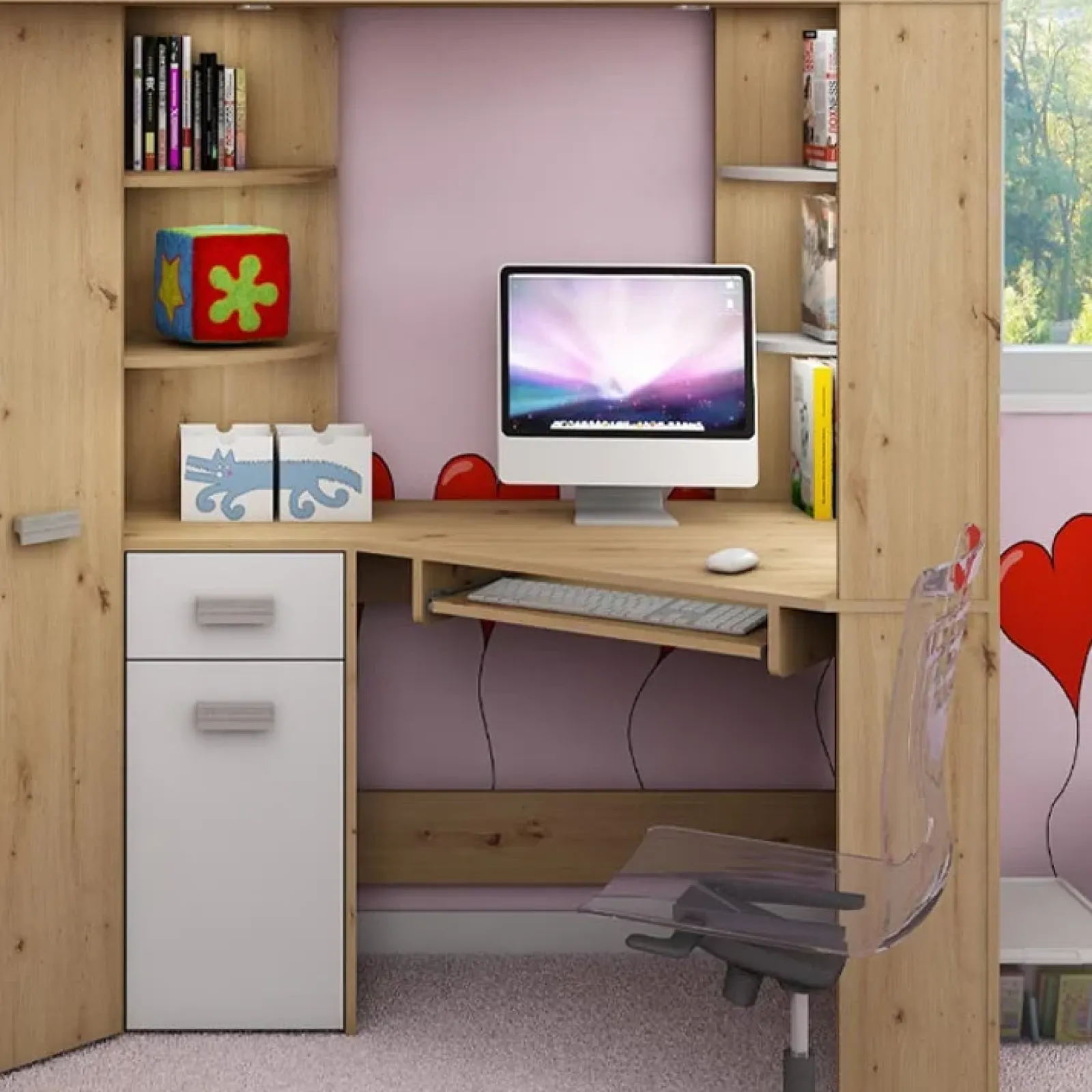 Garnero Arredamenti Letti A Castello|Letti A Castello-Letto a soppalco 204x120cm sinistra quercia bianco Dollie Gihome® Bianco - Rovere Rustico