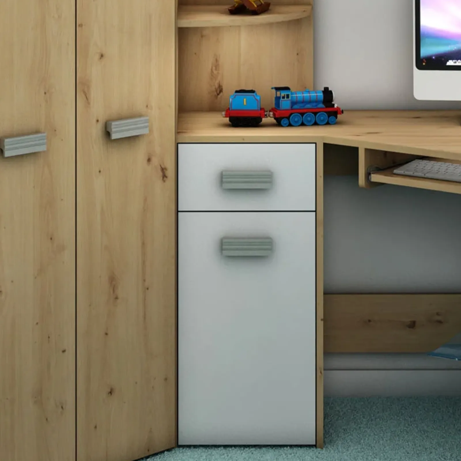 Garnero Arredamenti Letti A Castello|Letti A Castello-Letto a soppalco 204x120cm sinistra quercia bianco Dollie Gihome® Bianco - Rovere Rustico