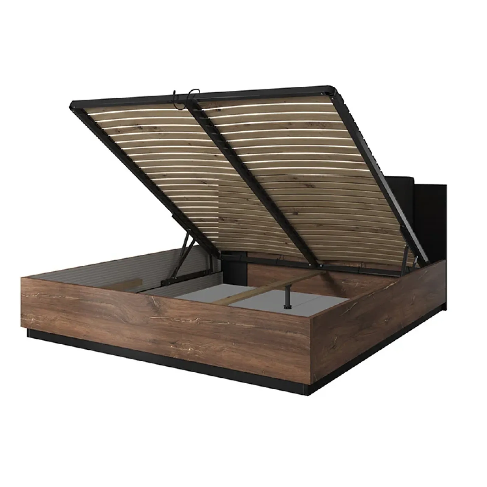 Garnero Arredamenti Letti Alla Francese-Letto alla francese contenitore 140x200cm rovere scuro nero Vulcano Rovere Rustico