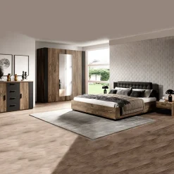 Garnero Arredamenti Letti Alla Francese-Letto alla francese contenitore 140x200cm quercia scuro nero Vulcano Noce