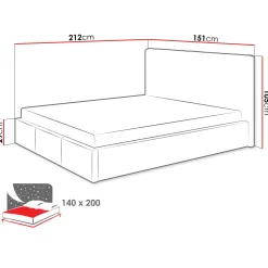 Garnero Arredamenti Letti Alla Francese-Letto alla francese 140x200 cm con rete contenitore imbottito grigio Orione Tessuto Fresco Grigio