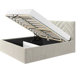 Garnero Arredamenti Letti Alla Francese-Letto alla francese 140x200 cm con rete contenitore imbottito beige Polaris