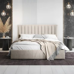 Garnero Arredamenti Letti Alla Francese-Letto alla francese 140x200 cm con rete contenitore imbottito beige Orione Tessuto Fresco Beige