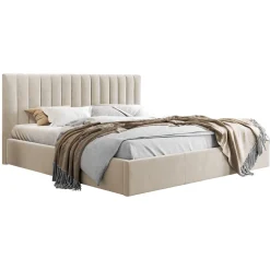 Garnero Arredamenti Letti Alla Francese-Letto alla francese 140x200 cm con rete contenitore imbottito beige Orione Tessuto Fresco Beige