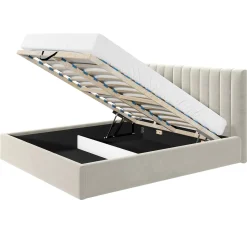 Garnero Arredamenti Letti Alla Francese-Letto alla francese 140x200 cm con rete contenitore imbottito beige Orione Tessuto Fresco Beige