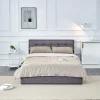 Garnero Arredamenti Letti Alla Francese-Letto alla francese 140x200cm con contenitore imbottito in tessuto grigio Foser Gihome®