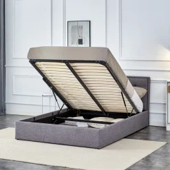Garnero Arredamenti Letti Alla Francese-Letto alla francese 140x200cm con contenitore imbottito in tessuto grigio Foser Gihome®