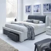 Garnero Arredamenti Letti Alla Francese-Letto alla francese 140x200cm con cassetti in ecopelle bianco nero Gallipoli Gihome®