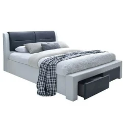 Garnero Arredamenti Letti Alla Francese-Letto alla francese 140x200cm con cassetti in ecopelle bianco nero Gallipoli Gihome®