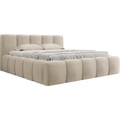 Garnero Arredamenti Letti Alla Francese-Letto alla francese 140x200cm con rete contenitore imbottito beige Aluna Tessuto Paros Beige
