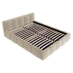 Garnero Arredamenti Letti Alla Francese-Letto alla francese 140x200cm con rete contenitore imbottito beige Aluna Tessuto Paros Beige