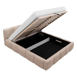 Garnero Arredamenti Letti Alla Francese|Letti Per Bambini E Ragazzi-Letto alla francese 140x200cm con rete contenitore imbottito tessuto bouclé rosa Aluna Tessuto Abriamo Rosa