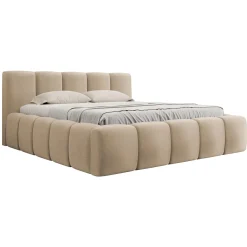 Garnero Arredamenti Letti Alla Francese-Letto alla francese 140x200cm con rete contenitore imbottito beige scuro Aluna Tessuto Paros Beige Scuro