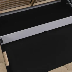 Garnero Arredamenti Letti Alla Francese-Letto alla francese 140x200cm con rete contenitore imbottito beige scuro Aluna Tessuto Paros Beige Scuro