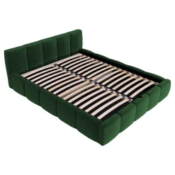 Garnero Arredamenti Letti Alla Francese|Letti Per Bambini E Ragazzi-Letto alla francese 140x200cm con rete contenitore imbottito verde Aluna Tessuto Kronos Verde