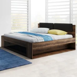 Garnero Arredamenti Letti Alla Francese-Letto alla francese 140x200cm con cassettone e vani laterali rovere scuro nero lucido Cortina Gihome® Nero Lucido - Wengè