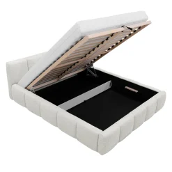 Garnero Arredamenti Letti Alla Francese|Letti Per Bambini E Ragazzi-Letto alla francese 140x200cm con rete contenitore imbottito tessuto bouclé bianco Aluna Tessuto Abriamo Bianco