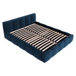 Garnero Arredamenti Letti Alla Francese|Letti Per Bambini E Ragazzi-Letto alla francese 140x200cm con rete contenitore imbottito blu Aluna Tessuto Kronos Blu