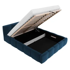 Garnero Arredamenti Letti Alla Francese|Letti Per Bambini E Ragazzi-Letto alla francese 140x200cm con rete contenitore imbottito blu Aluna Tessuto Kronos Blu