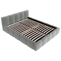 Garnero Arredamenti Letti Alla Francese-Letto alla francese 140x200cm con rete contenitore imbottito azzurro grigio Aluna Tessuto Paros Azzurro Grigio