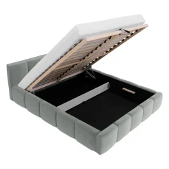 Garnero Arredamenti Letti Alla Francese-Letto alla francese 140x200cm con rete contenitore imbottito azzurro grigio Aluna Tessuto Paros Azzurro Grigio