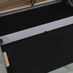 Garnero Arredamenti Letti Alla Francese-Letto alla francese 140x200cm con rete contenitore imbottito azzurro grigio Aluna Tessuto Paros Azzurro Grigio