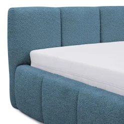 Garnero Arredamenti Letti Alla Francese|Letti Per Bambini E Ragazzi-Letto alla francese 140x200cm con rete contenitore imbottito tessuto bouclé turchese Aluna Tessuto Abriamo Turchese