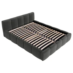 Garnero Arredamenti Letti Alla Francese|Letti Per Bambini E Ragazzi-Letto alla francese 140x200cm con rete contenitore imbottito grigio scuro Aluna Tessuto Kronos Grigio Scuro