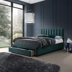 Garnero Arredamenti Letti Alla Francese-Letto alla francese 140x200cm imbottito con cassettoni scuro Lux Verde