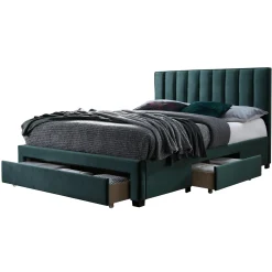 Garnero Arredamenti Letti Alla Francese-Letto alla francese 140x200cm imbottito con cassettoni scuro Lux Verde