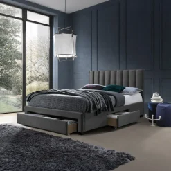Garnero Arredamenti Letti Alla Francese-Letto alla francese 140x200cm imbottito con cassettoni Lux Grigio