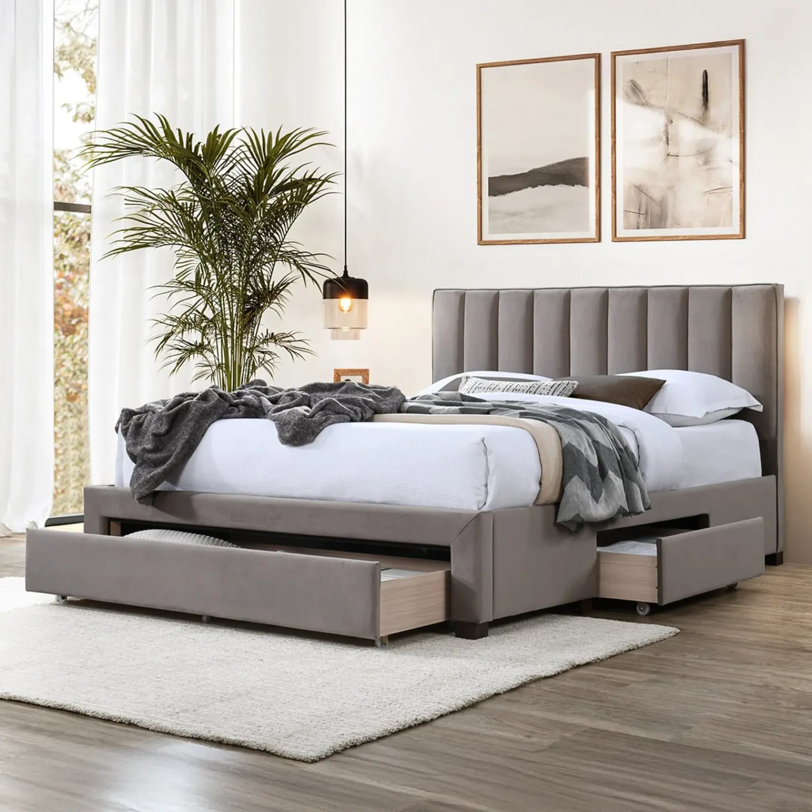 Garnero Arredamenti Letti Alla Francese-Letto alla francese 140x200cm imbottito con cassettoni Lux Beige
