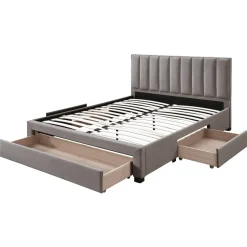 Garnero Arredamenti Letti Alla Francese-Letto alla francese 140x200cm imbottito con cassettoni Lux Beige