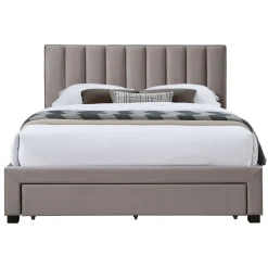 Garnero Arredamenti Letti Alla Francese-Letto alla francese 140x200cm imbottito con cassettoni Lux Beige