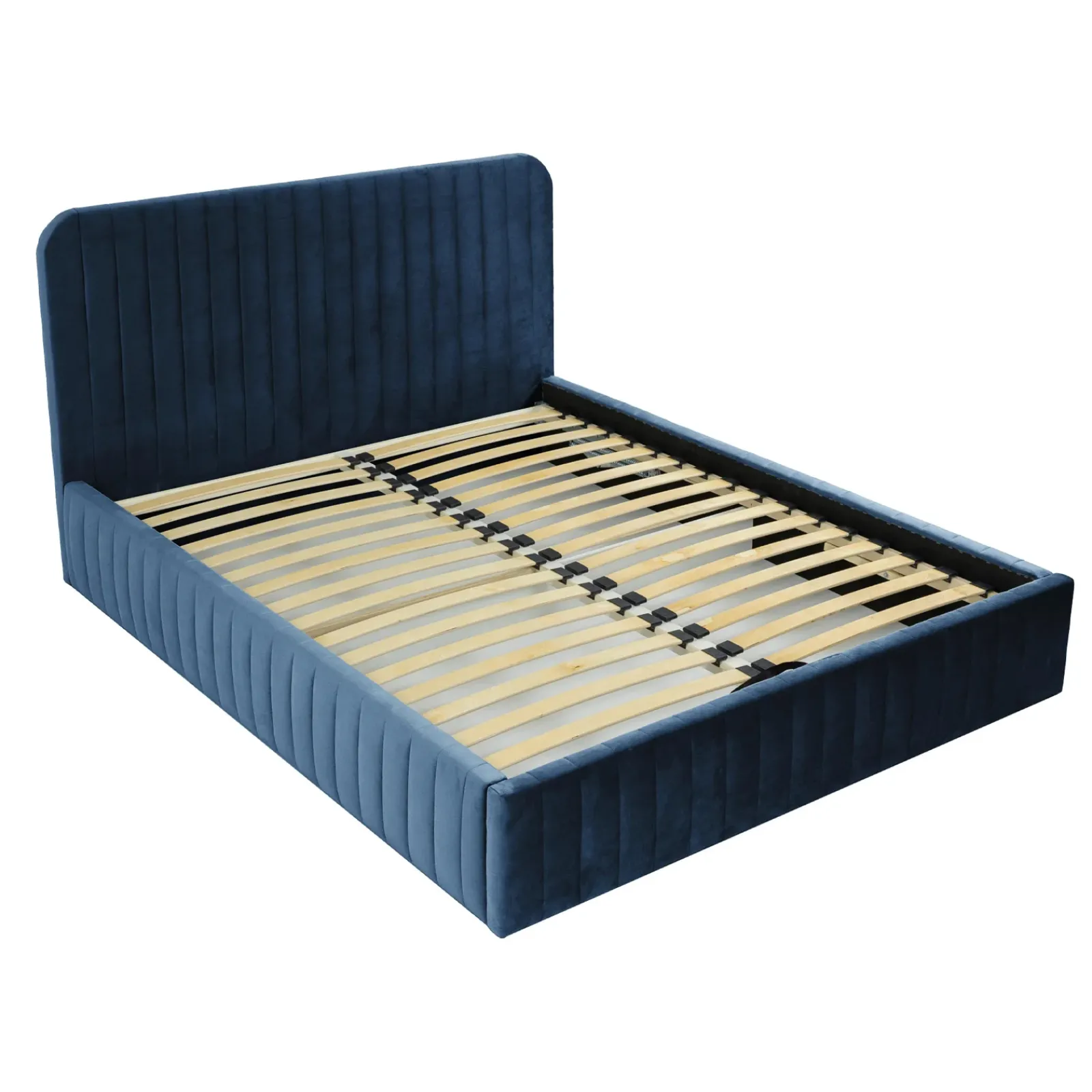 Garnero Arredamenti Letti Alla Francese-Letto contenitore alla francese 140x200cm imbottito velluto blu Poffi Tessuto Vellutato Lucido Blu