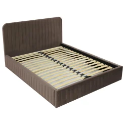 Garnero Arredamenti Letti Alla Francese-Letto contenitore alla francese 140x200cm imbottito velluto marrone Poffi Tessuto Vellutato Lucido Marrone