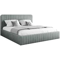 Garnero Arredamenti Letti Alla Francese-Letto contenitore alla francese 140x200cm imbottito velluto grigio Poffi Tessuto Vellutato Lucido Grigio