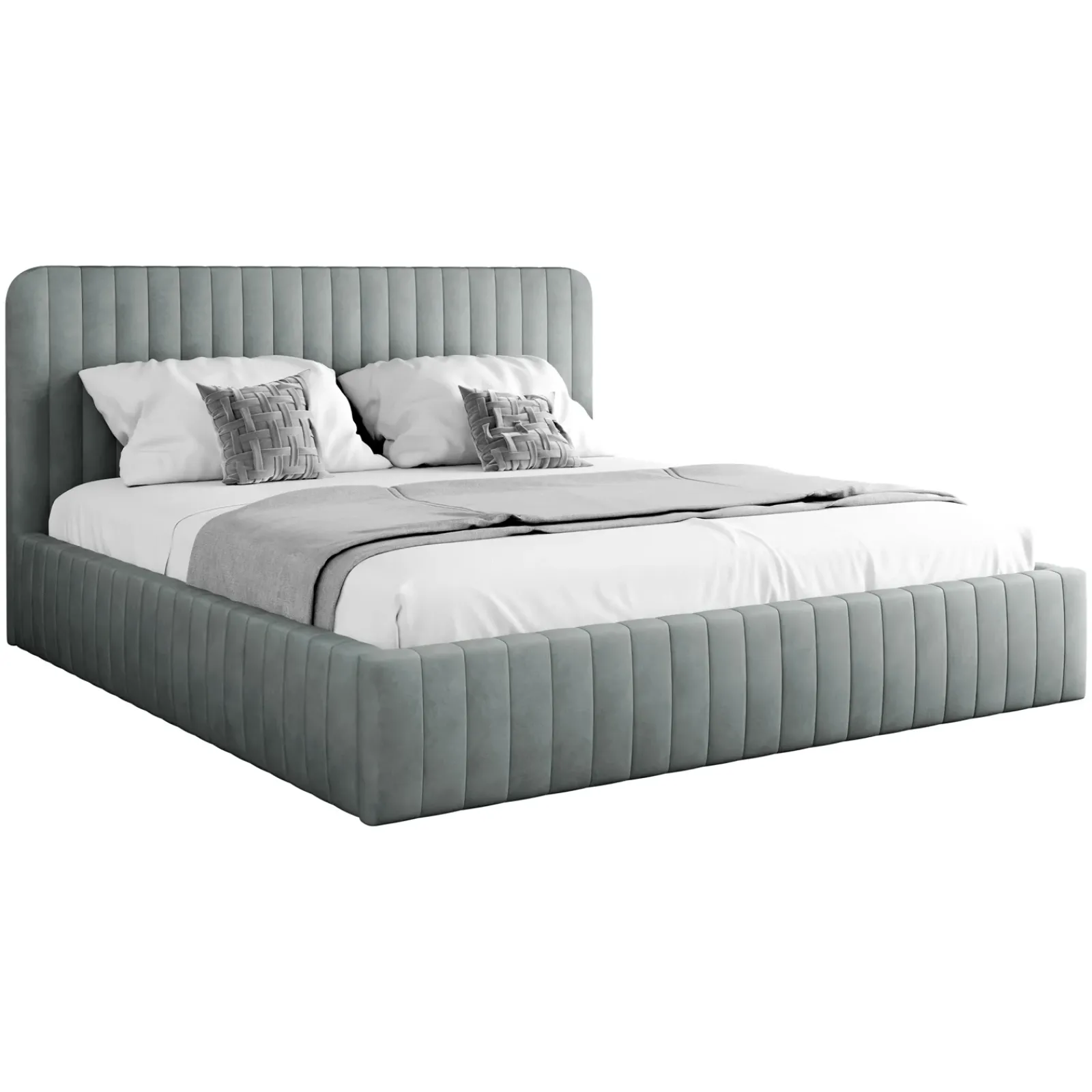 Garnero Arredamenti Letti Alla Francese-Letto contenitore alla francese 140x200cm imbottito velluto grigio Poffi Tessuto Vellutato Lucido Grigio