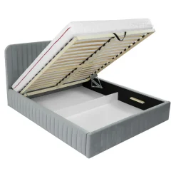 Garnero Arredamenti Letti Alla Francese-Letto contenitore alla francese 140x200cm imbottito velluto grigio Poffi Tessuto Vellutato Lucido Grigio