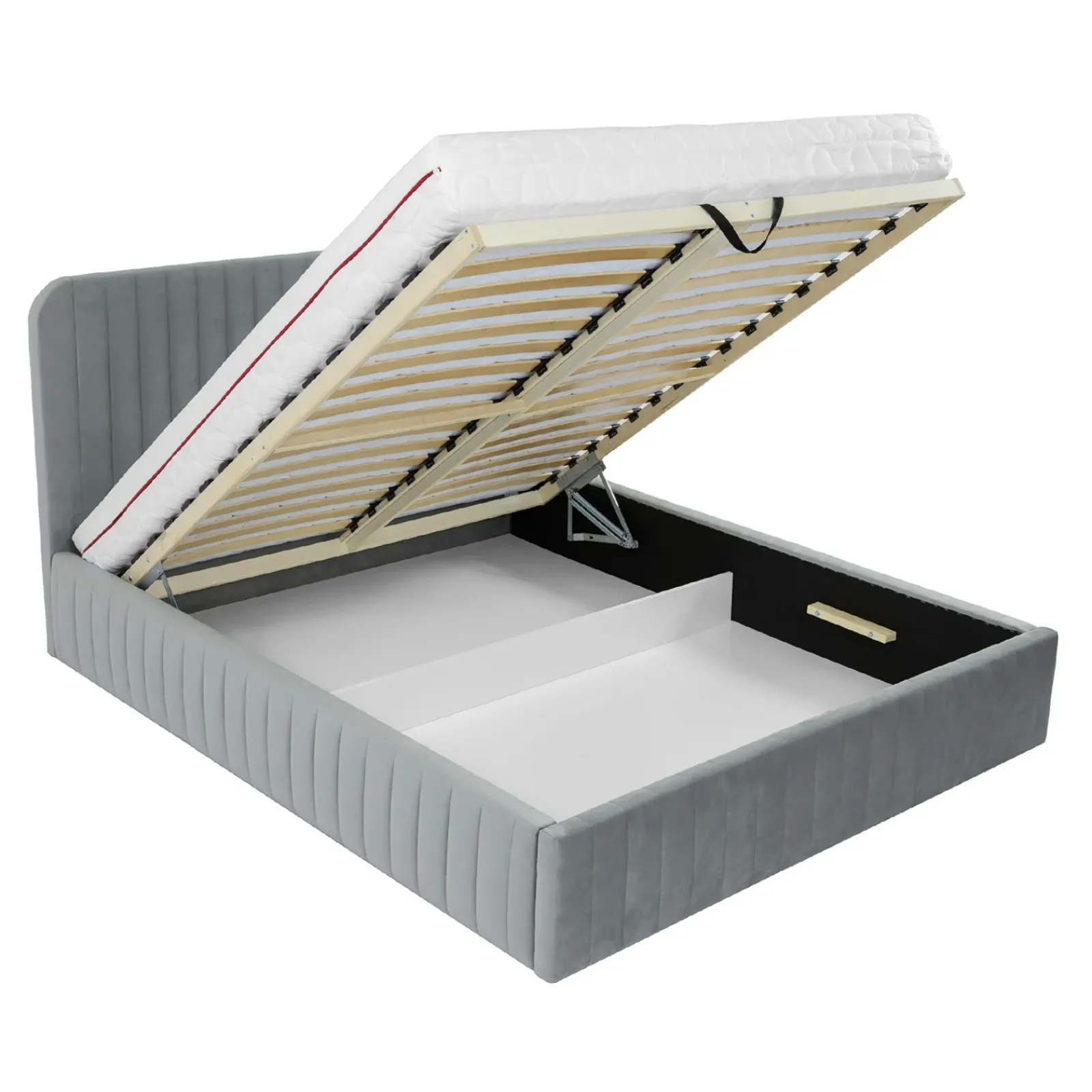 Garnero Arredamenti Letti Alla Francese-Letto contenitore alla francese 140x200cm imbottito velluto grigio Poffi Tessuto Vellutato Lucido Grigio