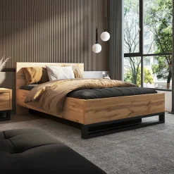 Garnero Arredamenti Letti Alla Francese-Letto contenitore alla francese 140x200cm rovere metallo nero Petra