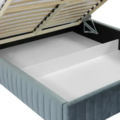 Garnero Arredamenti Letti Alla Francese-Letto contenitore alla francese 140x200cm imbottito velluto grigio scuro Poffi Tessuto Vellutato Lucido Grigio Scuro