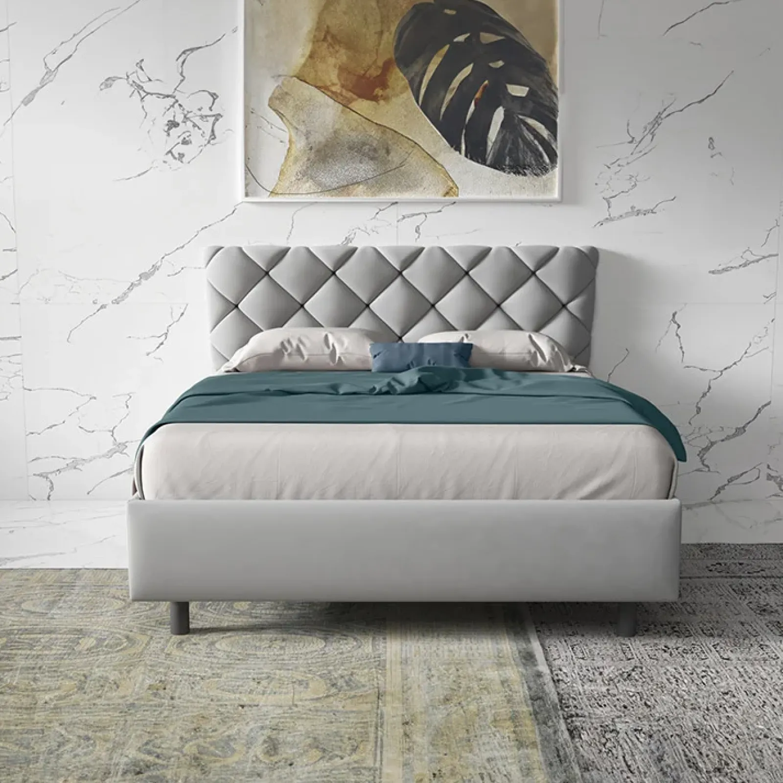 Garnero Arredamenti Letti Matrimoniali|Letti Matrimoniali-Letto contenitore matrimoniale 160x195 imbottito tessuto grigio ZenZone Tessuto Lycra Grigio