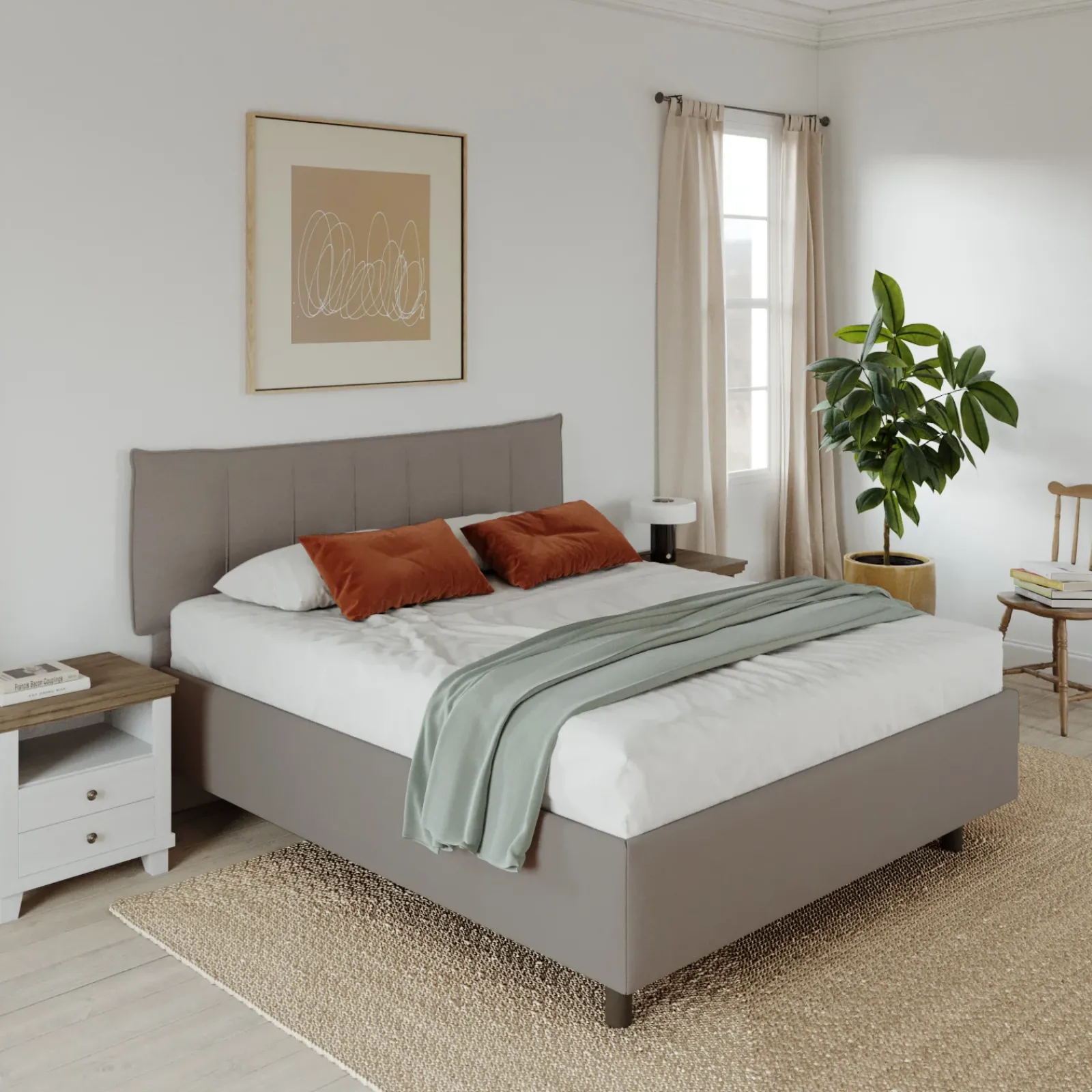 Garnero Arredamenti Letti Matrimoniali|Letti Matrimoniali-Letto contenitore matrimoniale 160x195cm imbottito tessuto tortora CozyHaven Tessuto Woven Tortora