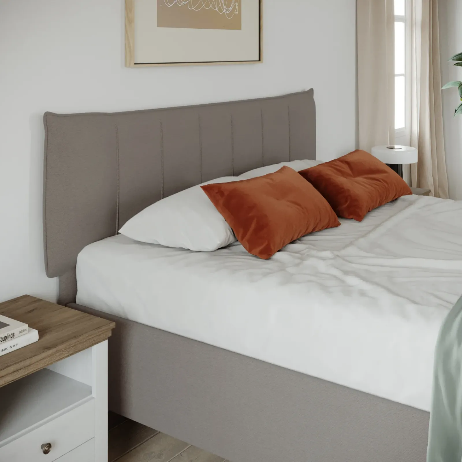 Garnero Arredamenti Letti Matrimoniali|Letti Matrimoniali-Letto contenitore matrimoniale 160x195cm imbottito tessuto tortora CozyHaven Tessuto Woven Tortora