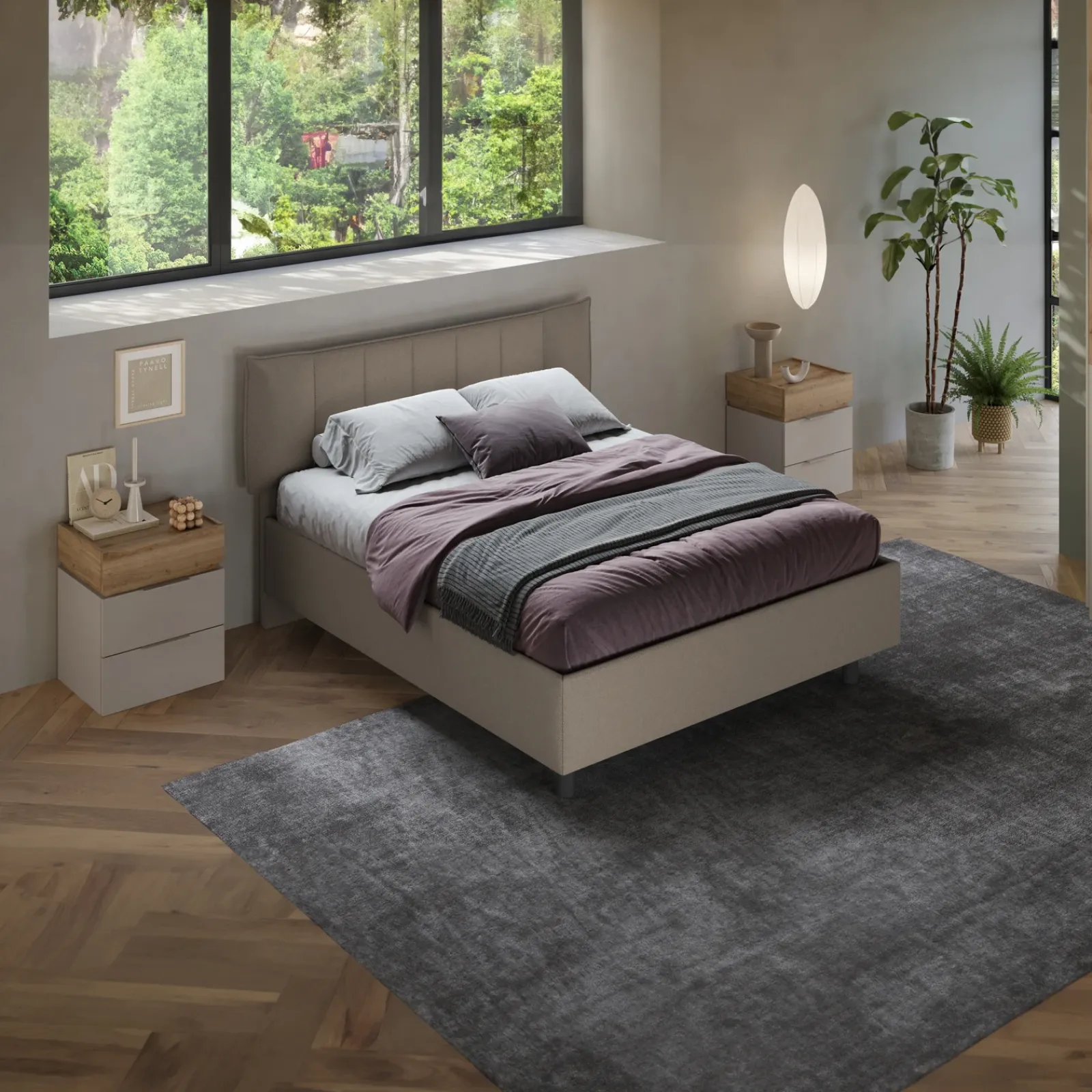 Garnero Arredamenti Letti Matrimoniali|Letti Matrimoniali-Letto contenitore matrimoniale 160x195cm imbottito tessuto tortora CozyHaven Tessuto Woven Tortora