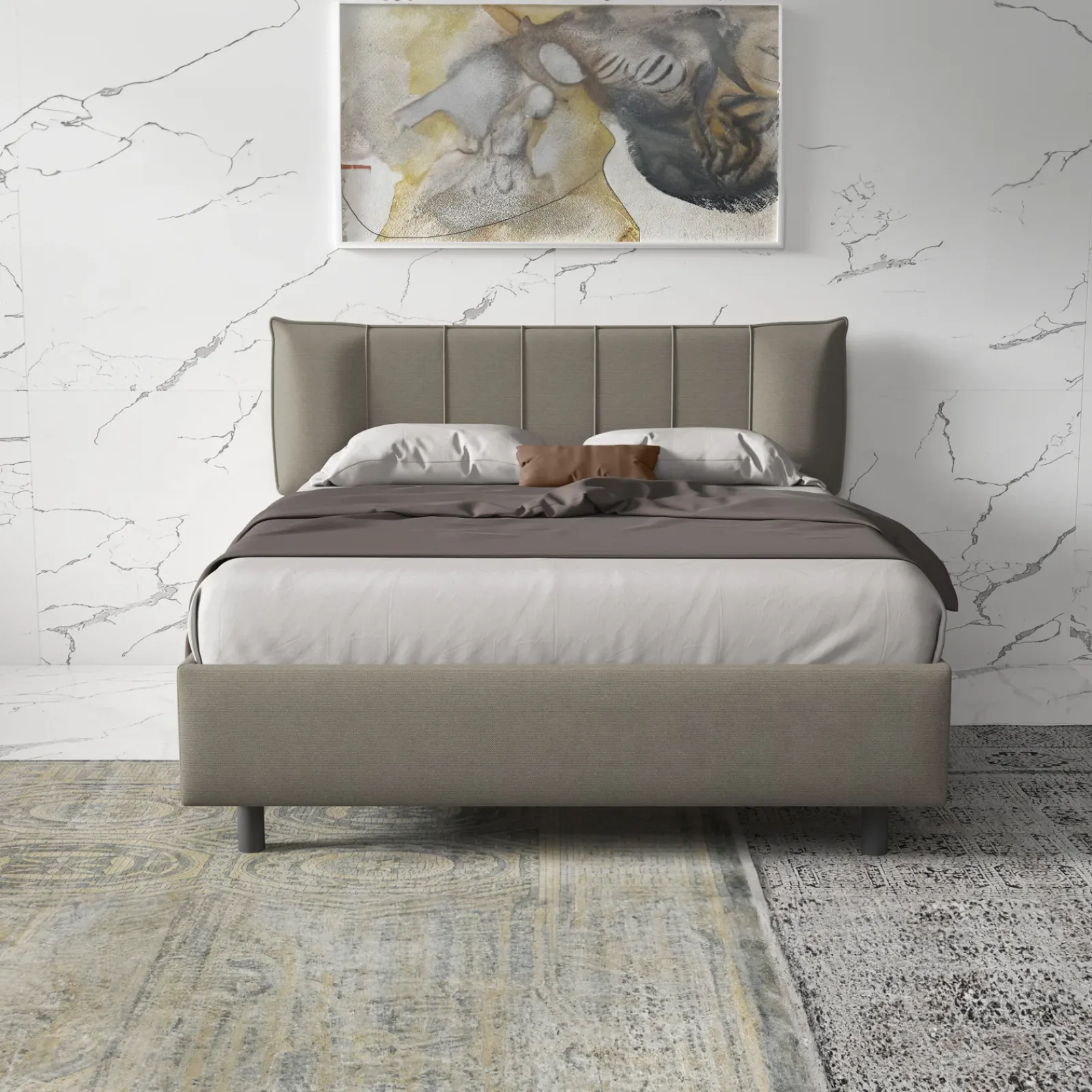 Garnero Arredamenti Letti Matrimoniali|Letti Matrimoniali-Letto contenitore matrimoniale 160x195cm imbottito tessuto tortora CozyHaven Tessuto Woven Tortora