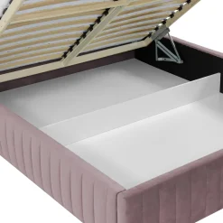 Garnero Arredamenti Letti Matrimoniali|Letti Matrimoniali-Letto contenitore matrimoniale 160x200 imbottito velluto rosa Poffi Tessuto Vellutato Lucido Rosa